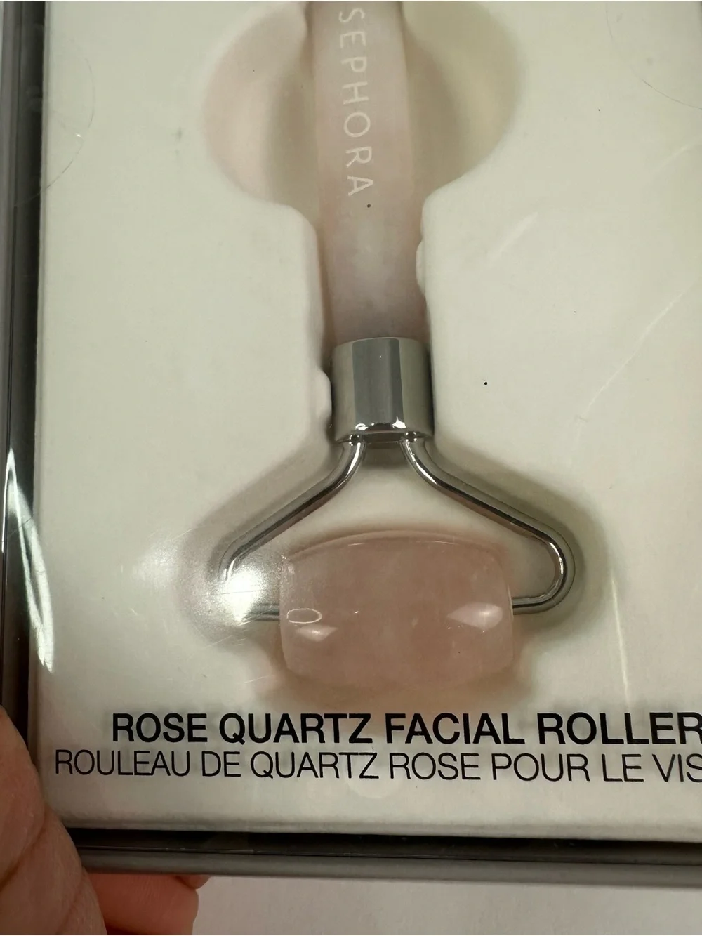 Sephora Rose Quartz Double Ended Facial Roller Pink and Silver